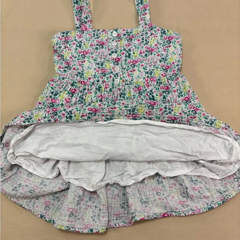 GAP Kids White and Pink Floral Print Sleeveless Cotton Girls Dress Size Small